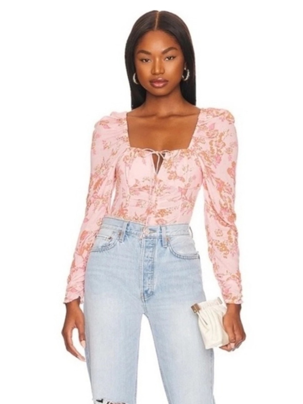 Free People Hilary Pink Floral Puff Sleeve Blouse XS